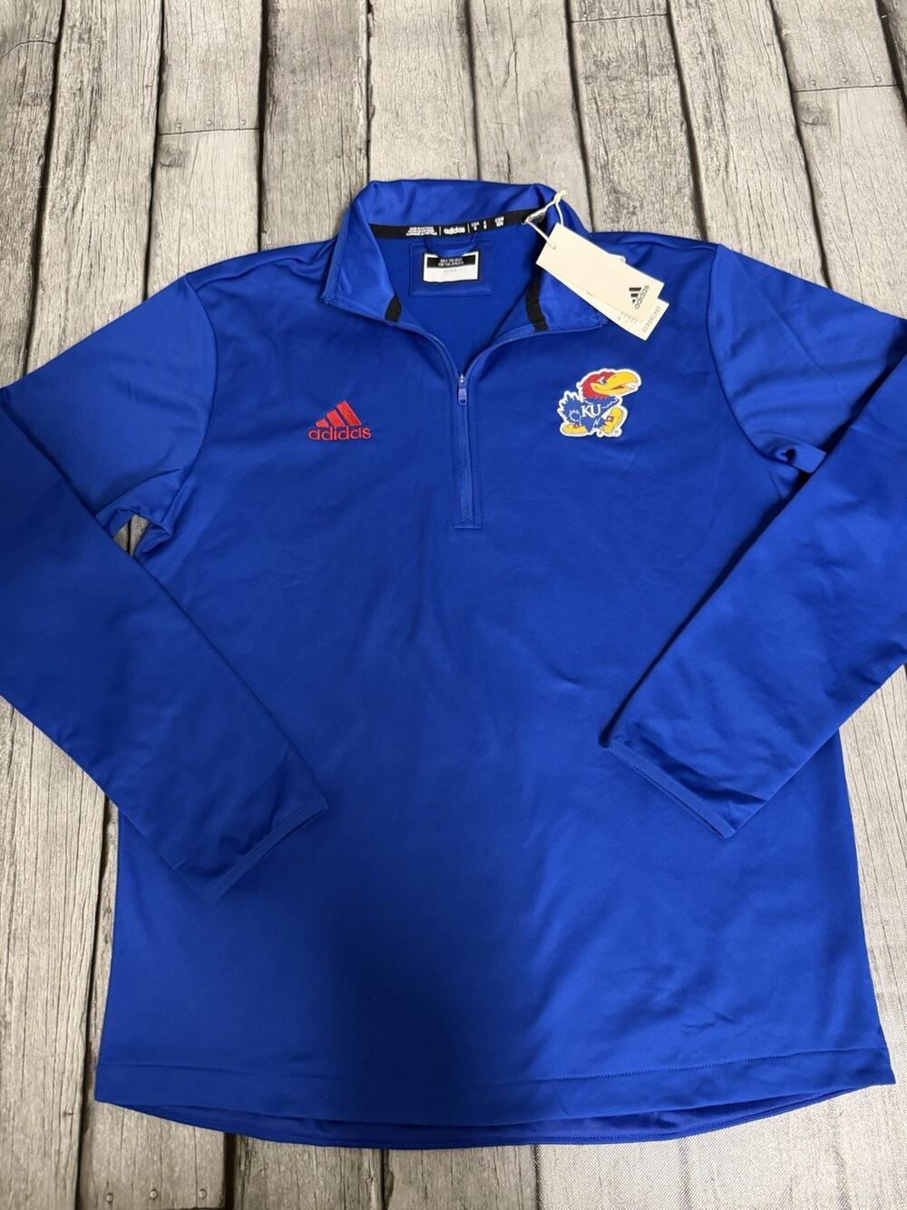 NWT Men's adidas Kansas Jayhawks Coaches Sideline Quarter-Zip Shirt Sz Medium